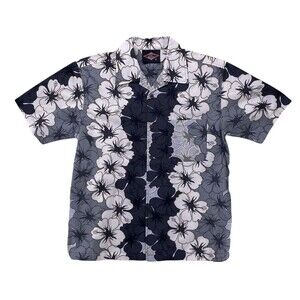 BEAR Surf Shirt Men Medium Hawaiian Gray Black Floral Kona Aloha Camp Travel